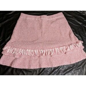 Maeve Anthropologie Pink White Tweed Fringe A-Line Skirt Women's XL